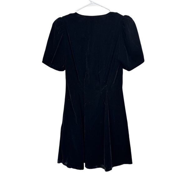 Zara Size XS Black Velvet Puff Sleeve Mini Cocktail Dress Crystal Buttons - Picture 3 of 8